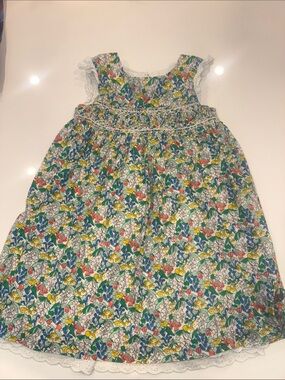 Mini Boden Floral Smocked Cotton Dress FLAWED SEE PICS SIZE 7-8